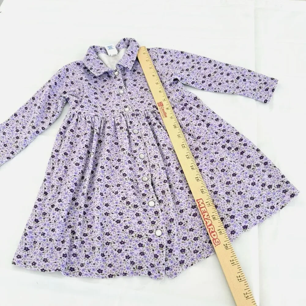 Vtg Y2K Old Navy 3T Floral Button Down Purple 100% Cotton Knit Dress Pearl Snaps